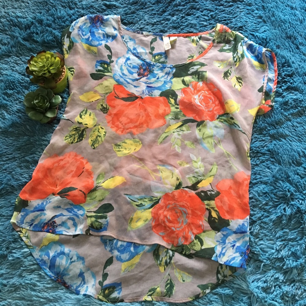 ROUTE 66 Sheer Floral Blouse Top M Open Sleeve